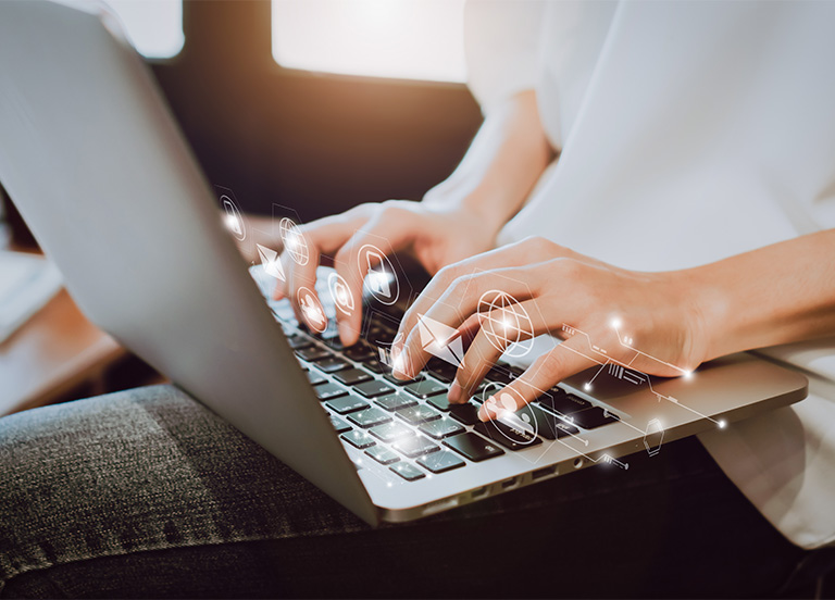 woman using laptop in the display  technology advances in stores