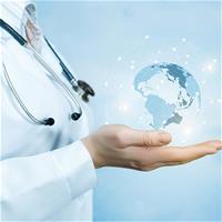 female doctor holding global map