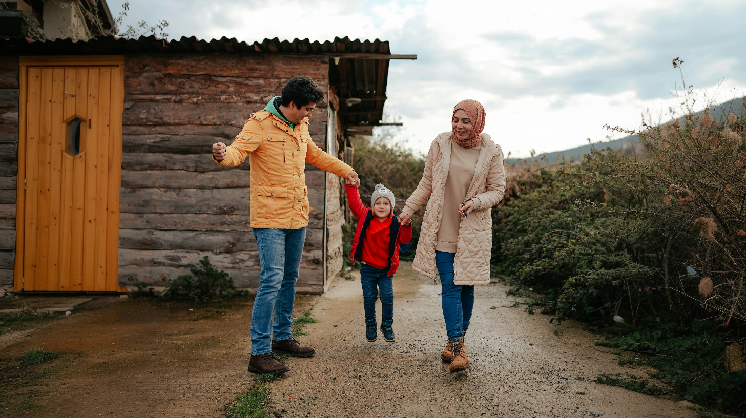 A photo of a family holding hands