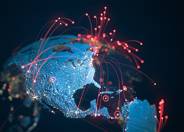 global com as Américas do Norte e do Sul